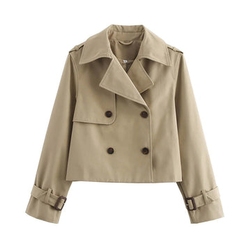 Women's Vintage Cropped Trench Coat - Double Breasted Short Jacket
