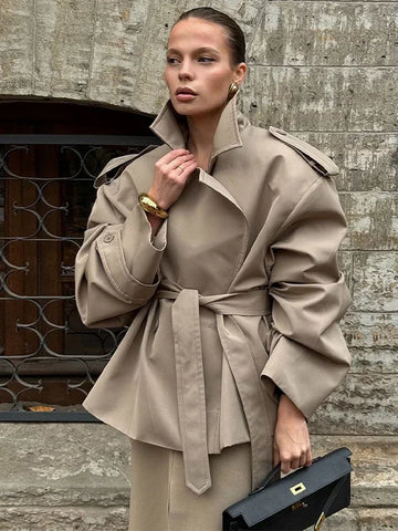Women's Double-Breasted Trench Coat with Belt - Autumn/Winter