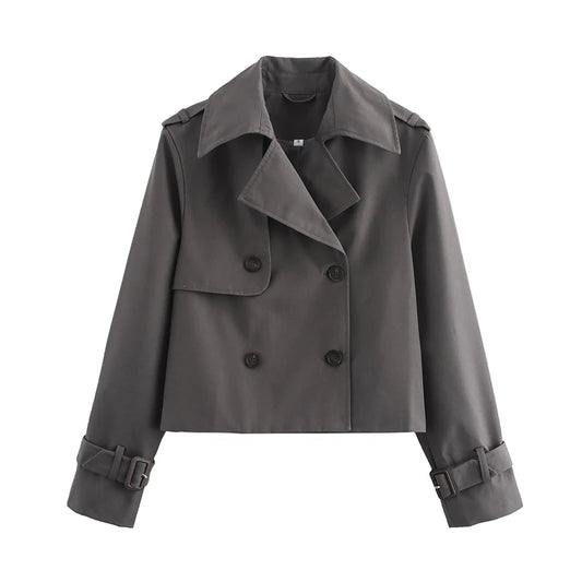 Women's Vintage Cropped Trench Coat - Double Breasted Short Jacket